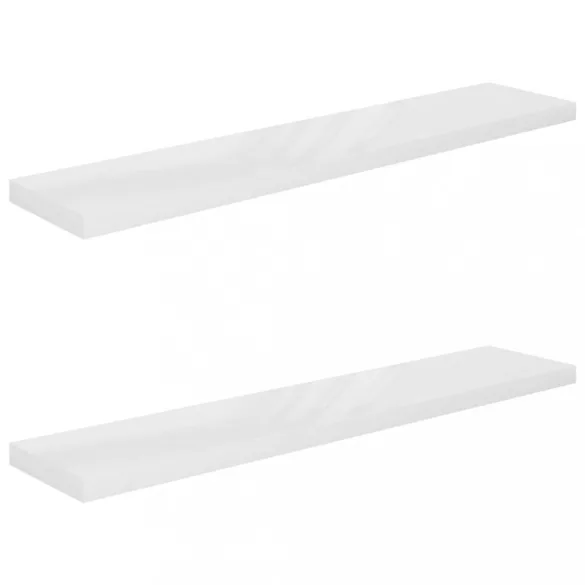 2 db magasfényű fehér MDF lebegő fali polc 120 x 23,5 x 3,8 cm