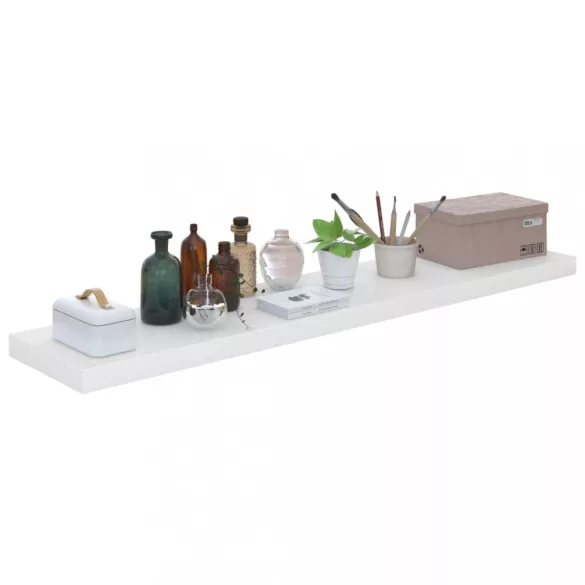 2 db magasfényű fehér MDF lebegő fali polc 120 x 23,5 x 3,8 cm