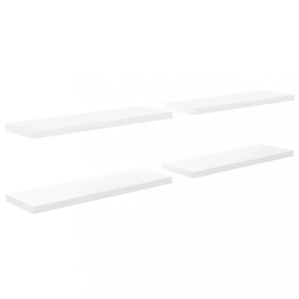 4 db magasfényű fehér MDF lebegő fali polc 120 x 23,5 x 3,8 cm