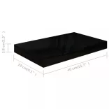 magasfényű fekete MDF lebegő fali polc 40 x 23 x 3,8 cm