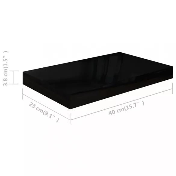 magasfényű fekete MDF lebegő fali polc 40 x 23 x 3,8 cm