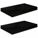 2 db magasfényű fekete MDF lebegő fali polc 40 x 23 x 3,8 cm
