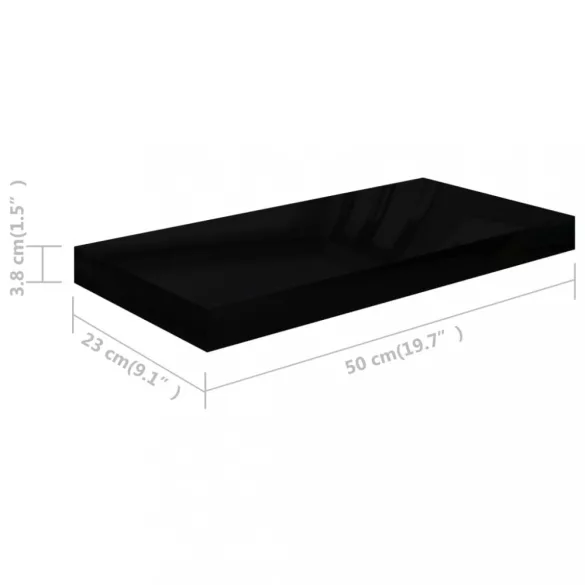 magasfényű fekete MDF lebegő fali polc 50 x 23 x 3,8 cm