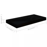 4 db magasfényű fekete MDF lebegő fali polc 50 x 23 x 3,8 cm