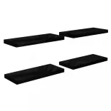 4 db magasfényű fekete MDF lebegő fali polc 60 x 23,5 x 3,8 cm