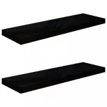 2 db magasfényű fekete MDF lebegő fali polc 80 x 23,5 x 3,8 cm