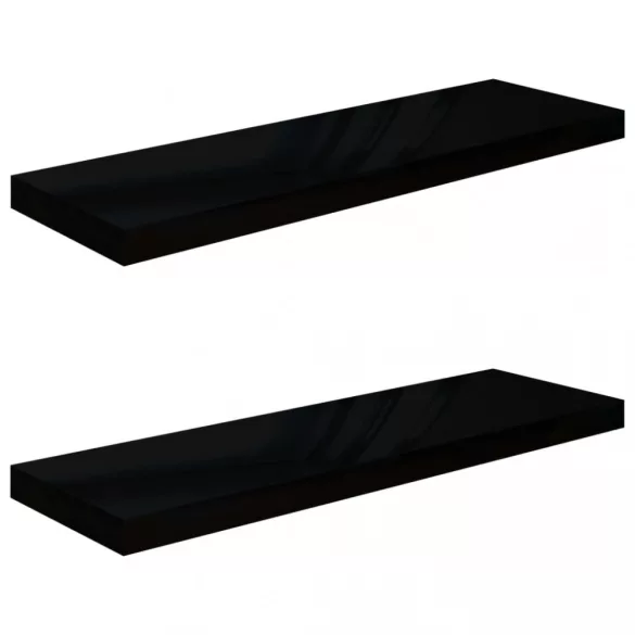 2 db magasfényű fekete MDF lebegő fali polc 80 x 23,5 x 3,8 cm