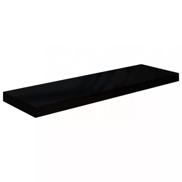2 db magasfényű fekete MDF lebegő fali polc 80 x 23,5 x 3,8 cm