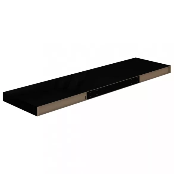2 db magasfényű fekete MDF lebegő fali polc 90 x 23,5 x 3,8 cm