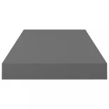 2 db magasfényű szürke MDF lebegő fali polc 50 x 23 x 3,8 cm