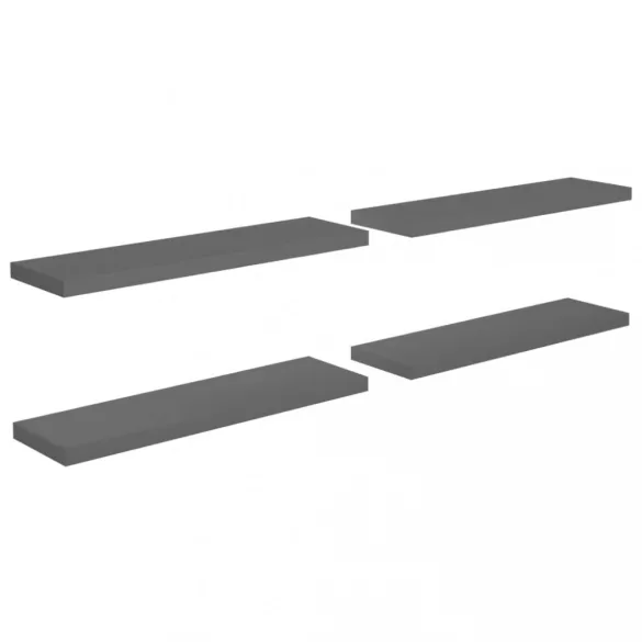 4 db magasfényű szürke MDF lebegő fali polc 90 x 23,5 x 3,8 cm