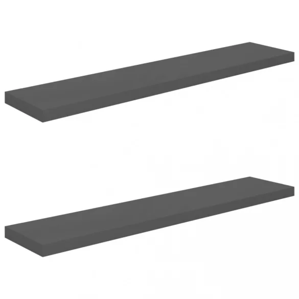 2 db magasfényű szürke MDF lebegő fali polc 120 x 23,5 x 3,8 cm