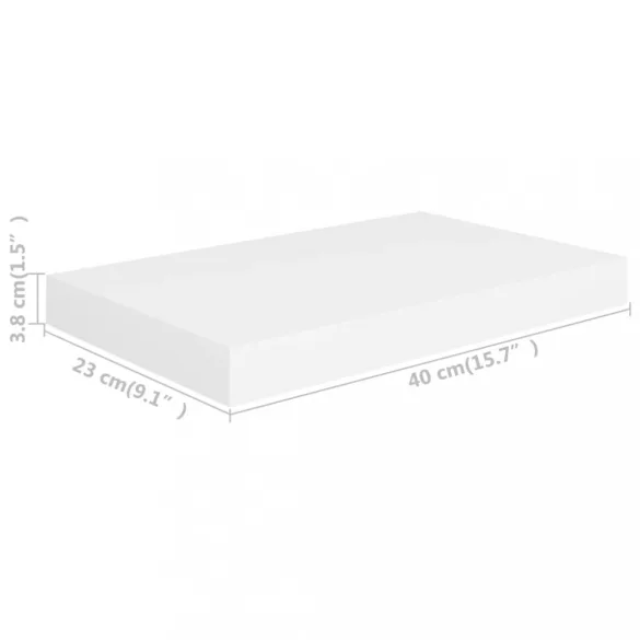 2 db fehér MDF lebegő fali polc 40 x 23 x 3,8 cm