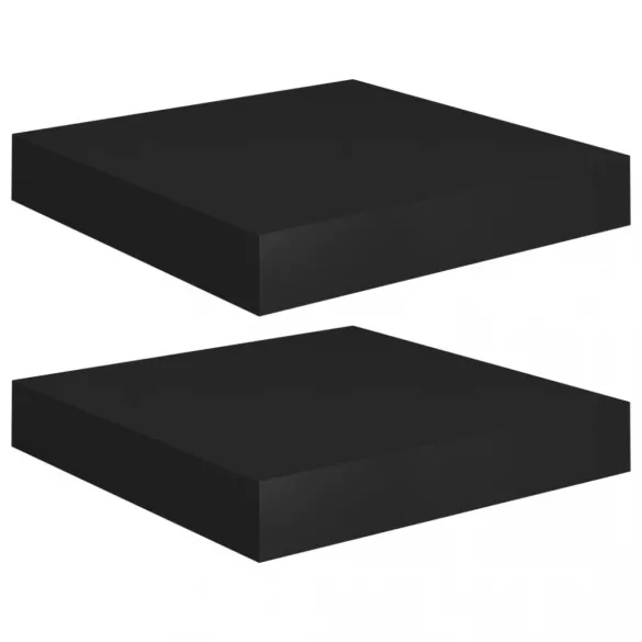 2 db fekete MDF lebegő fali polc 23 x 23,5 x 3,8 cm