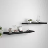 2 db fekete MDF lebegő fali polc 90 x 23,5 x 3,8 cm