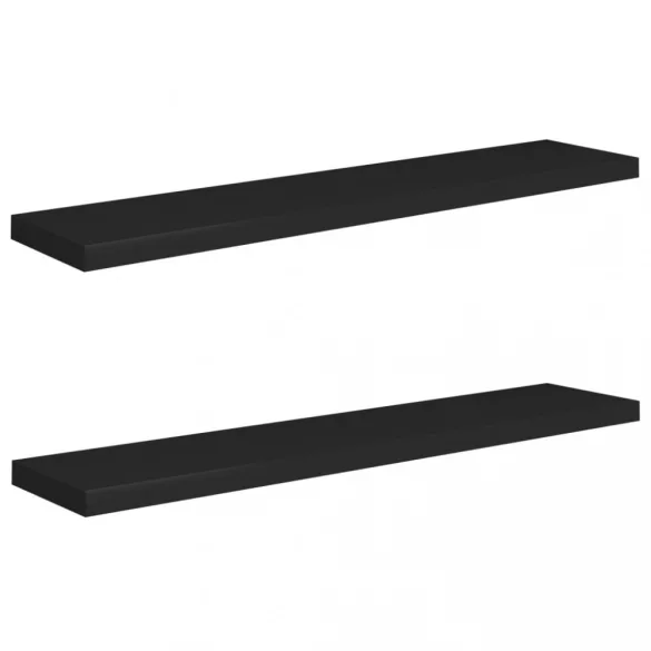 2 db fekete MDF lebegő fali polc 120 x 23,5 x 3,8 cm