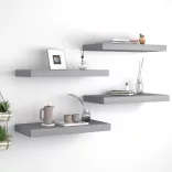 4 db szürke MDF lebegő fali polc 50 x 23 x 3,8 cm