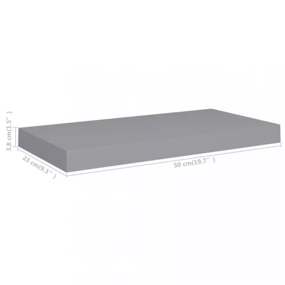 4 db szürke MDF lebegő fali polc 50 x 23 x 3,8 cm