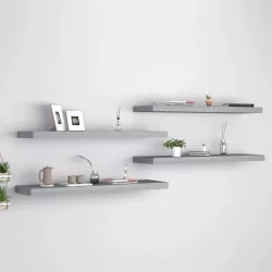 4 db szürke MDF lebegő fali polc 90 x 23,5 x 3,8 cm