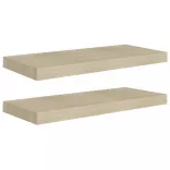 2 db tölgyszínű MDF lebegő fali polc 60 x 23,5 x 3,8 cm