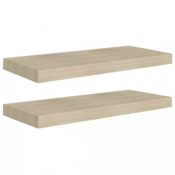 2 db tölgyszínű MDF lebegő fali polc 60 x 23,5 x 3,8 cm