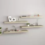 4 db tölgyszínű MDF fali polc 80 x 23,5 x 3,8 cm