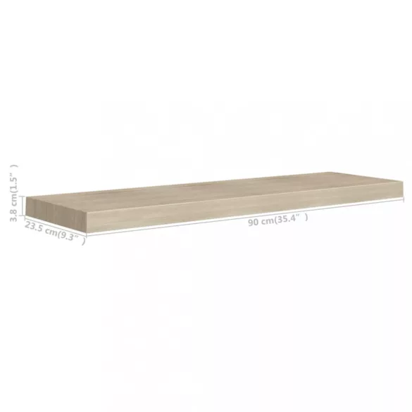 4 db tölgyszínű MDF lebegő fali polc 90 x 23,5 x 3,8 cm