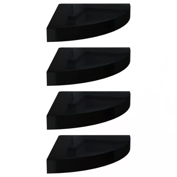 4 db magasfényű fekete MDF lebegő sarokpolc 25 x 25 x 3,8 cm