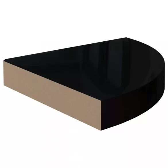 4 db magasfényű fekete MDF lebegő sarokpolc 25 x 25 x 3,8 cm