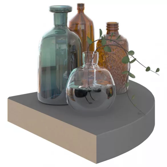 magasfényű szürke MDF lebegő sarokpolc 25 x 25 x 3,8 cm