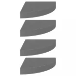 4 db magasfényű szürke MDF lebegő sarokpolc 25 x 25 x 3,8 cm