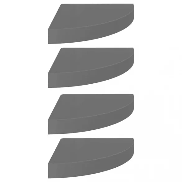 4 db magasfényű szürke MDF lebegő sarokpolc 25 x 25 x 3,8 cm