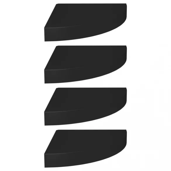 4 db fekete MDF lebegő sarokpolc 25 x 25 x 3,8 cm