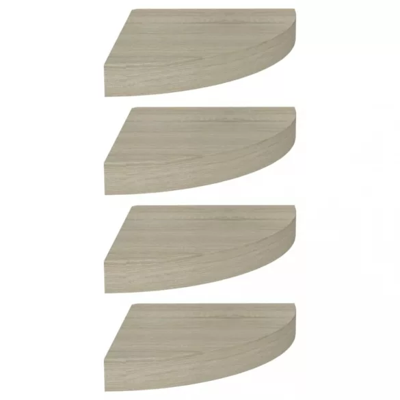 4 db tölgyszínű MDF lebegő sarokpolc 25x25x3,8 cm