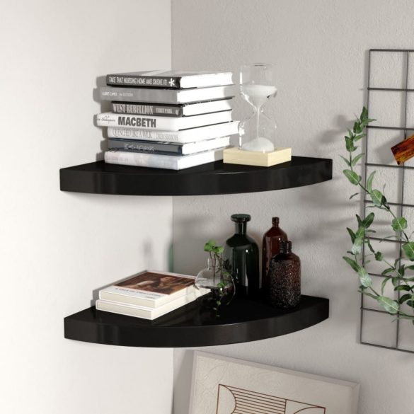 323920  Floating Corner Shelves 2 pcs Black 35x35x3,8 cm MDF