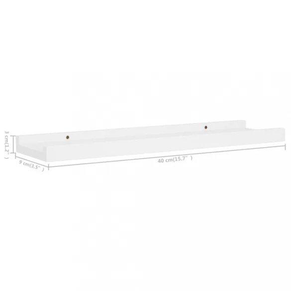 2 db fehér MDF szegélypolc képkeretekhez 40 x 9 x 3 cm