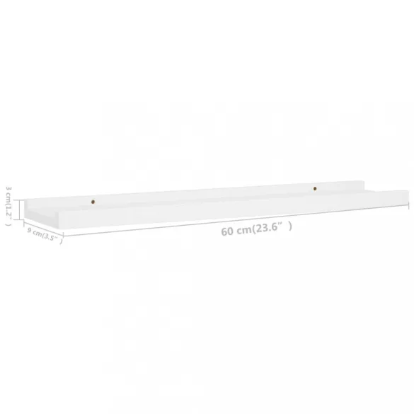 2 db fehér MDF szegélypolc képkeretekhez 60 x 9 x 3 cm