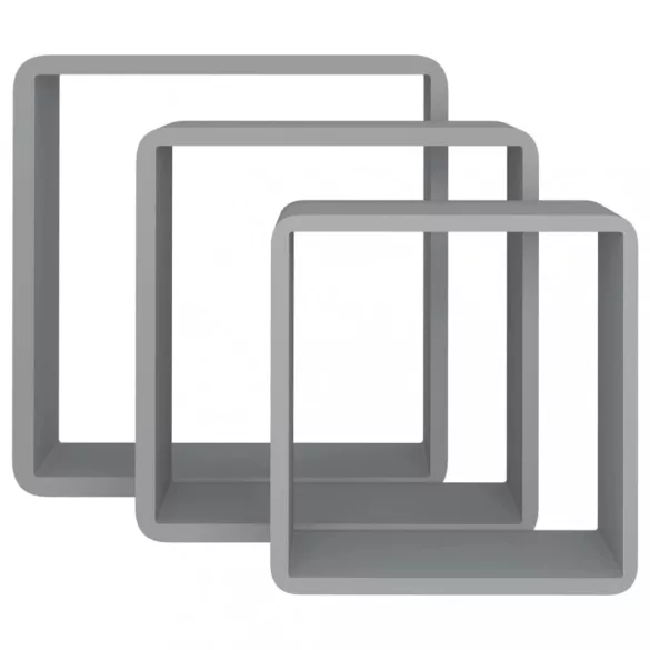 3 db szürke MDF fali kockapolc