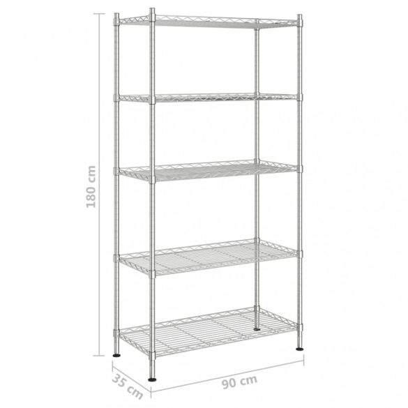 5 szintes króm tárolópolc 90 x 35 x 180 cm 250 kg