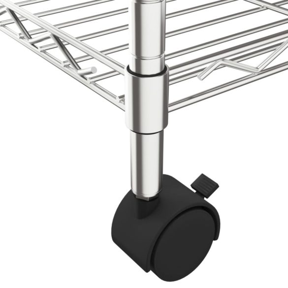 3 szintes króm tárolóállvány kerekekkel 150 kg 60 x 35 x 81 cm