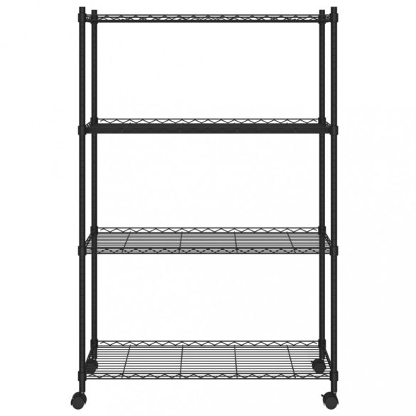 4 szintes fekete tárolópolc kerekekkel 90 x 35 x 142 cm 200 kg
