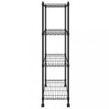 4 szintes fekete tárolópolc kerekekkel 90 x 35 x 142 cm 200 kg