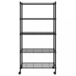 5 szintes fekete tárolópolc kerekekkel 75 x 35 x 155 cm 250 kg
