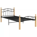 fekete fém és tömör tölgyfa ágykeret 90 x 200 cm