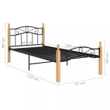 fekete fém és tömör tölgyfa ágykeret 90 x 200 cm