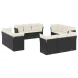12 részes fekete polyrattan kerti ülőgarnitúra párnákkal