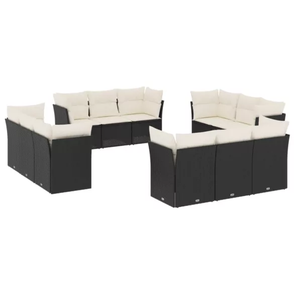 12 részes fekete polyrattan kerti ülőgarnitúra párnákkal
