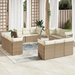   12 részes bézs polyrattan kerti ülőgarnitúra párnákkal