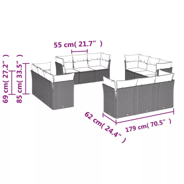 12 részes barna polyrattan kerti ülőgarnitúra párnákkal