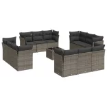 13 részes szürke polyrattan kerti ülőgarnitúra párnákkal